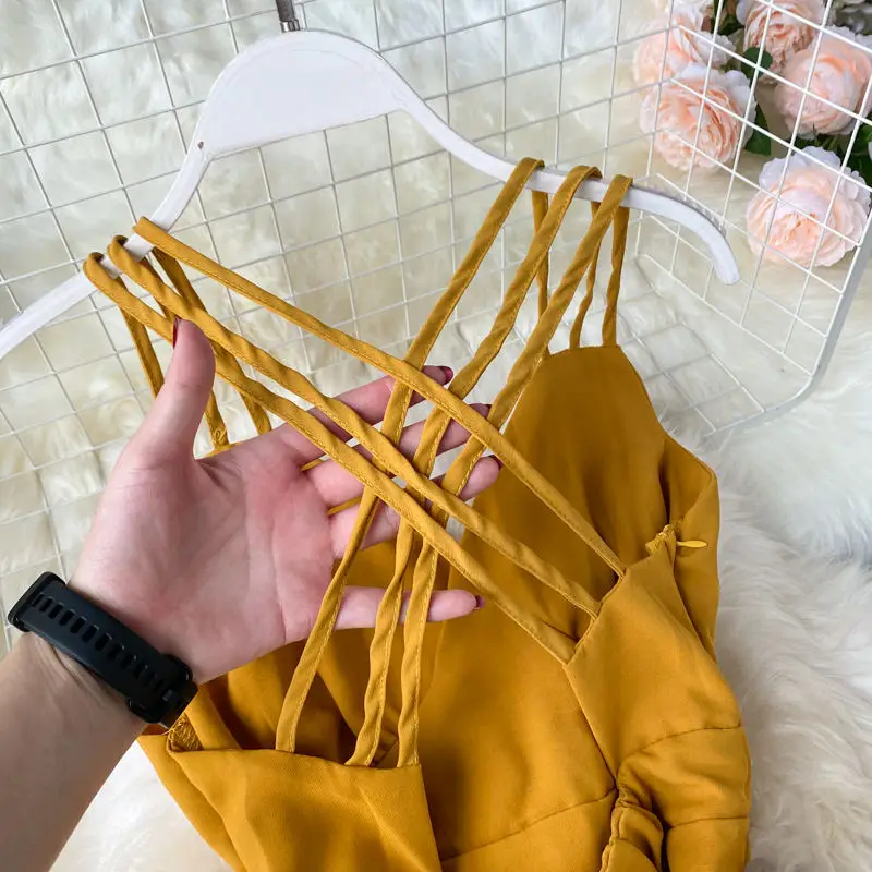 Женское летнее платье-трапеция LUOSHA на бретелях-спагетти с открытой спиной