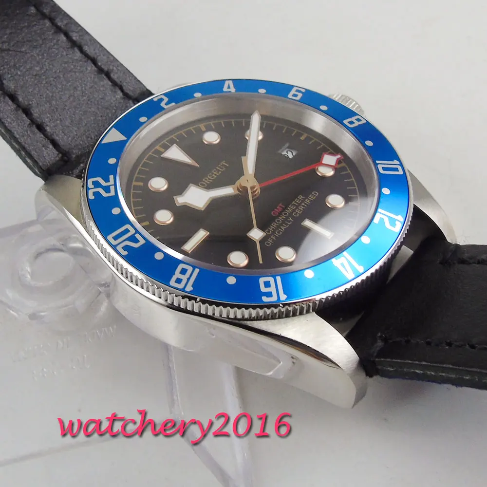 41mm Corgeut Black Dial gmt Sapphire Super Luminous automatic movement men's Watch | Наручные часы