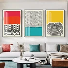 Геометрические изображения в минималистичном стиле, абстрактный цвет, красные, синие, желтые линии, настенная Картина на холсте, Постер и печать для гостиной