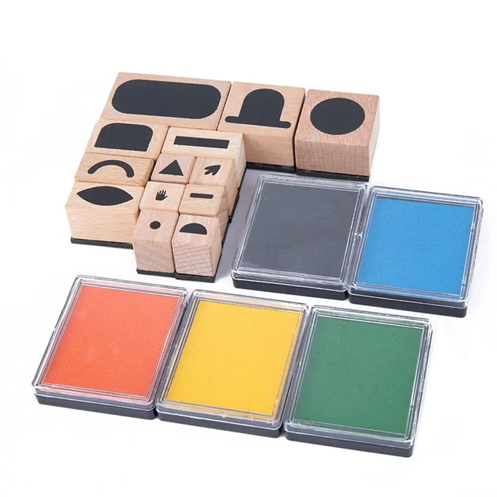 

Wooden Stamp Set Cartoon Pattern Stamp And Ink Pads For Child DIY Handmade Games Stationery Stamp Toys Children Christmas Gifts