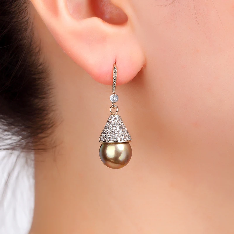 

hot Golden fashion crystal zirconia pearl earrings Women stainless steel retro pendant jewelry wedding banquet Accessories gift