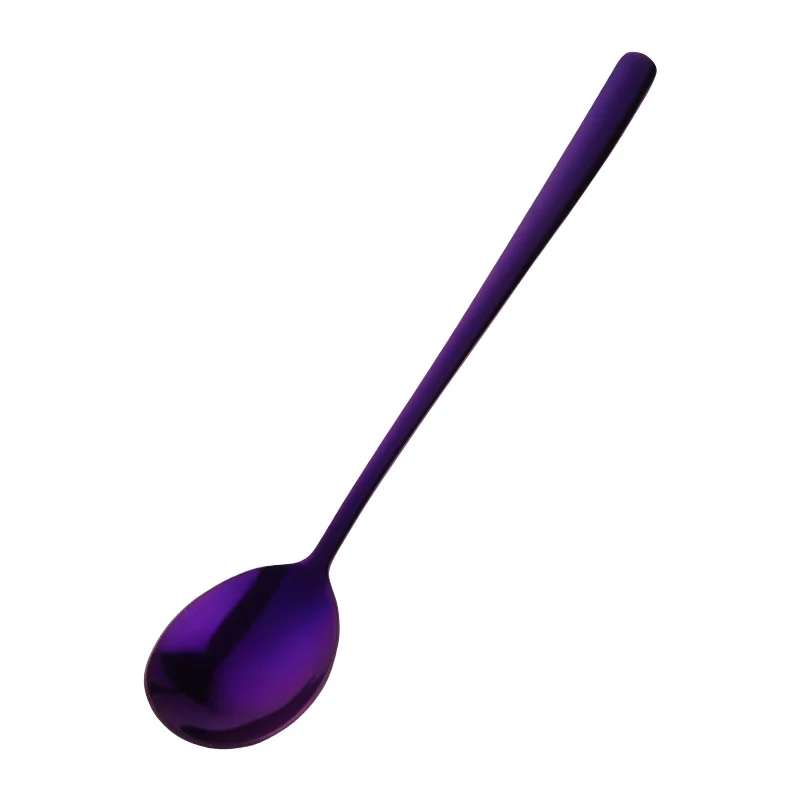 Purple 2pcs 2 шт. Корейская ложка Серебряная суповая из нержавеющей стали ложка с длинной ручкой Золотая большая ложка набор для мороженого/салата металлическая кухонная посуда - Цвет: Purple 2pcs