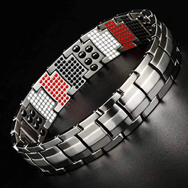 

European And American Pop Fashion Electroplating Black Four In One Negative Ion Magnetic Pure Titanium Men's Bracelet