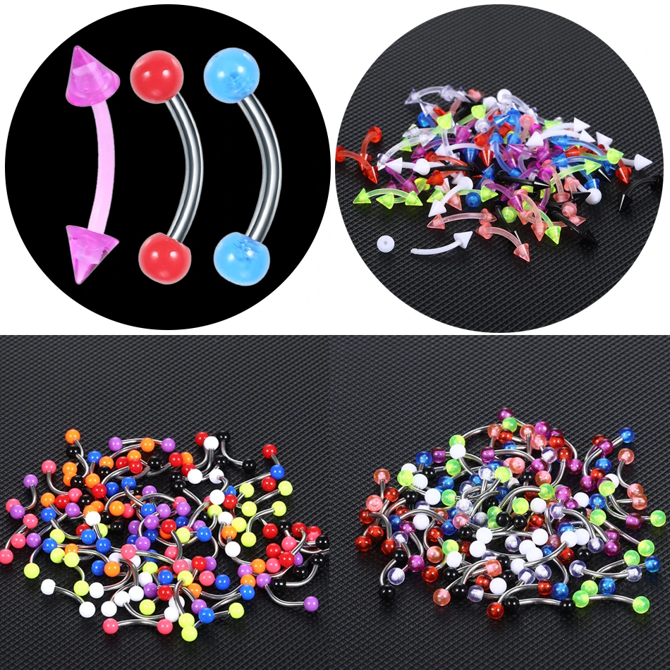 

80pcs/set Colorful Acrylic Daith Rook Helix Earring Lip Ring Eyebrow Stud Cartilage Tragus Curved Barbell Piercing Jewelry 16G
