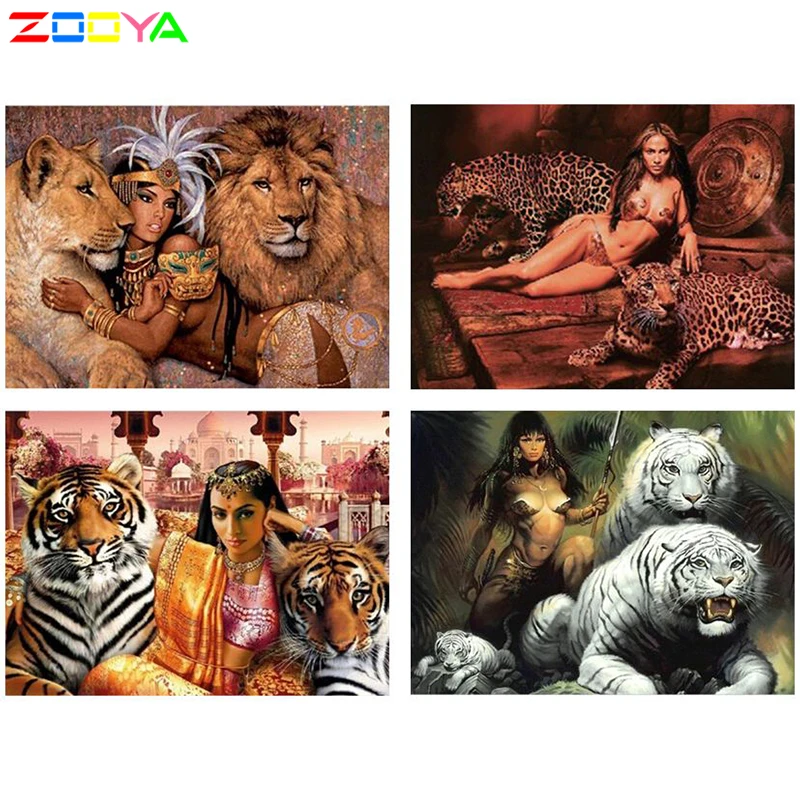 ZOOYA Diy Алмазная картина Алмазная вышивка 5D квадратное полное домашнее украшение с бриллиантами Европейский мозаичный комплект девочка и лев T6102-3