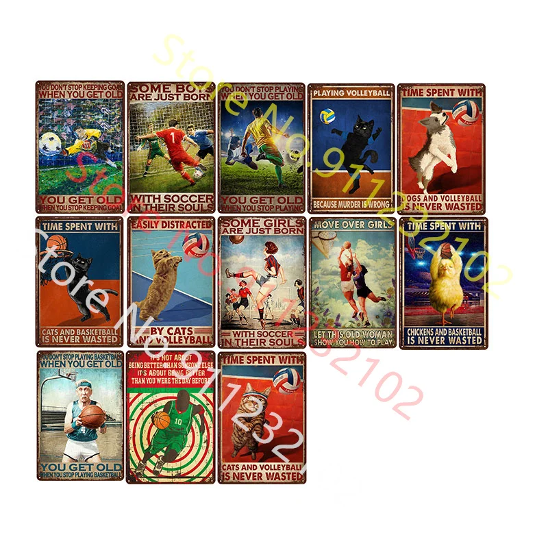 

Жестяные винтажные знаки для игры в баскетбол футбол волейбол железная живопись Настенный декор художественная настенная пластина плакат ...