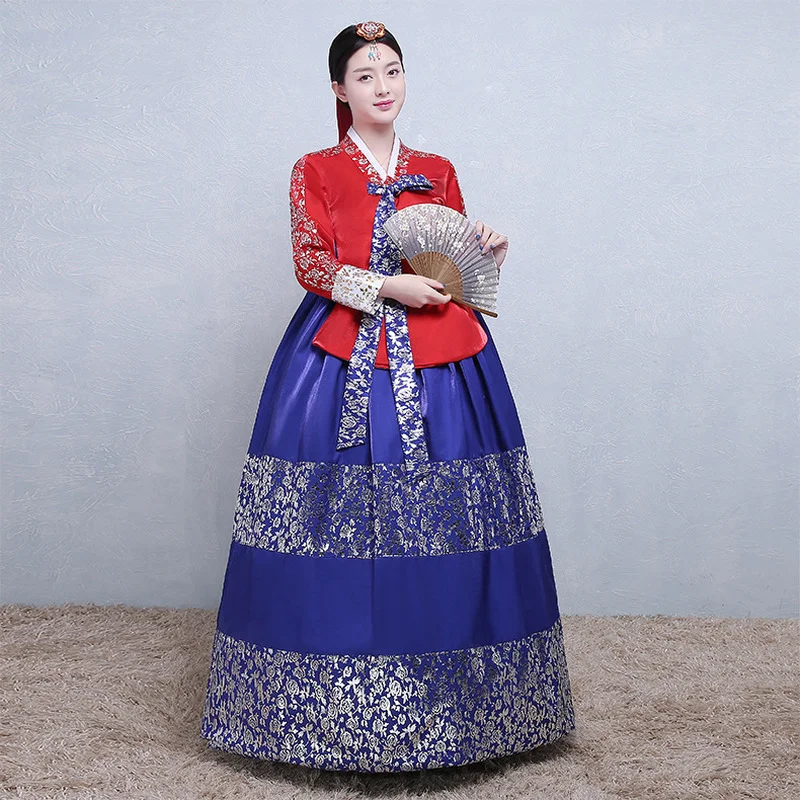 

Korean Traditional Ladies Hanbok Palace Wedding Bronzing Hanbok Korean Folk Costume Dance Stage Performing Costume 2021 New