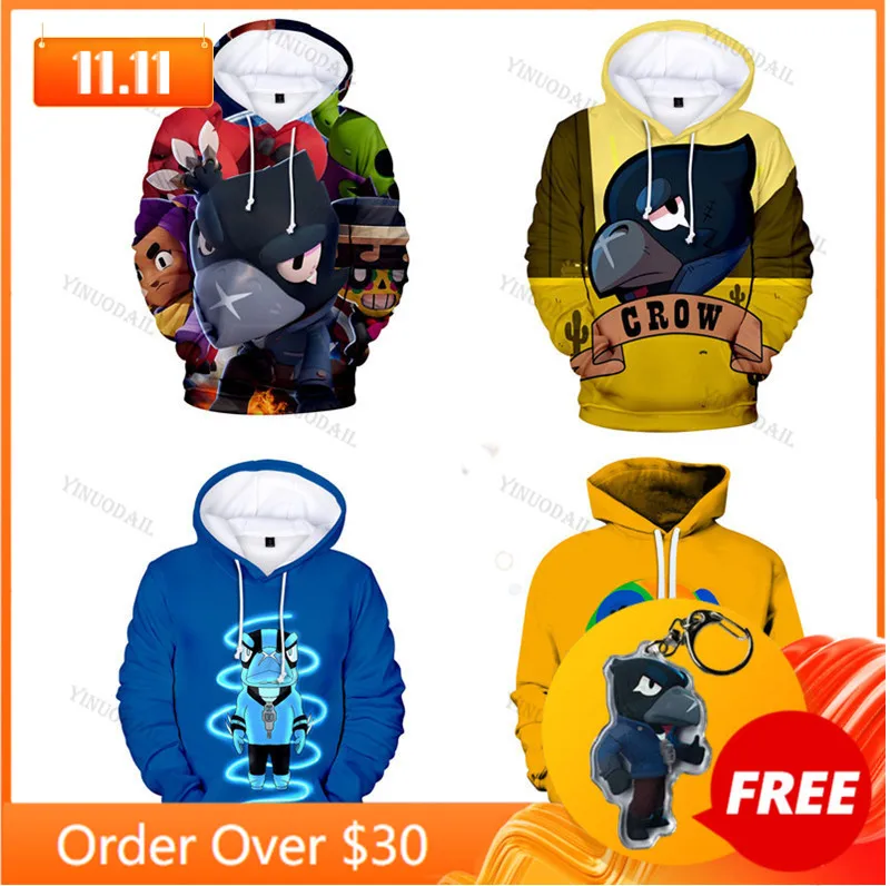 

Crow Shooter Kids Hoodie Leon Shooting Game Spike 3D Print Sweatshirt Tops Boys Girls Brawings Cartoon Star, Tops Teen Clothes