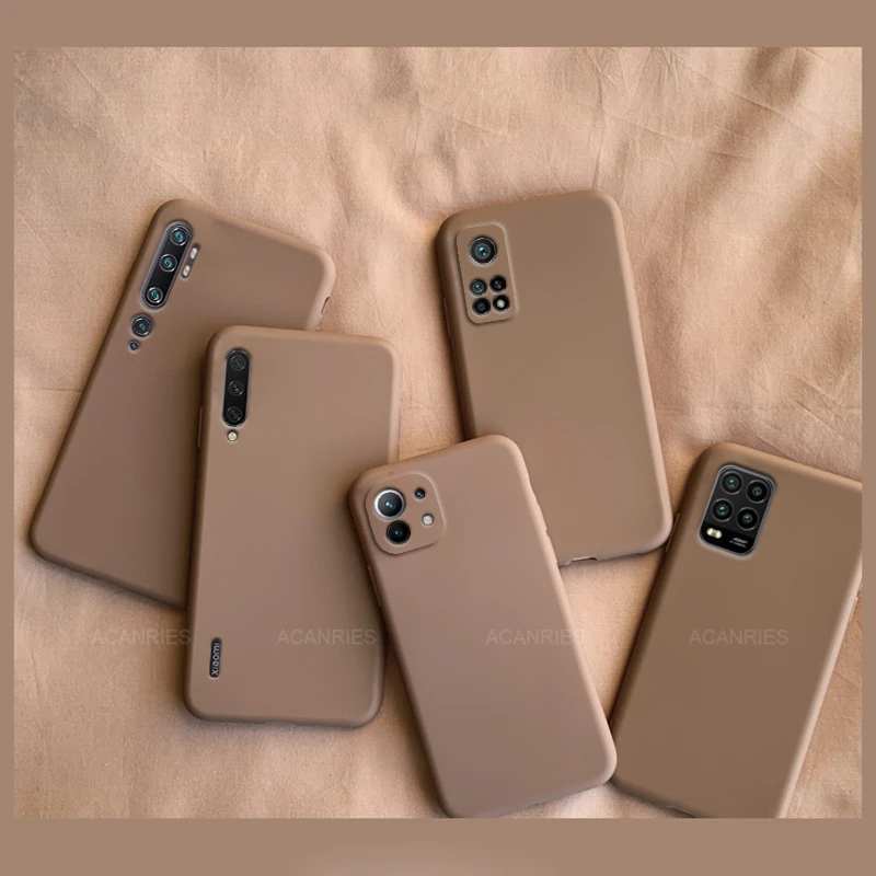 

Silicone Brown Phone Case On For Xiaomi Mi 11 10 9 8 10T Lite Mi 9SE Mi9 SE Note10 Pro Matte Soft Tpu Back Cover Coffee Cases