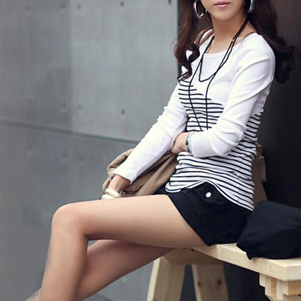 

T-shirt Female Tshirt Loose Summer Fashion Spring Women Stripe Print Long Sleeve Round Neck T-Shirt Slim Top Women T Shirt