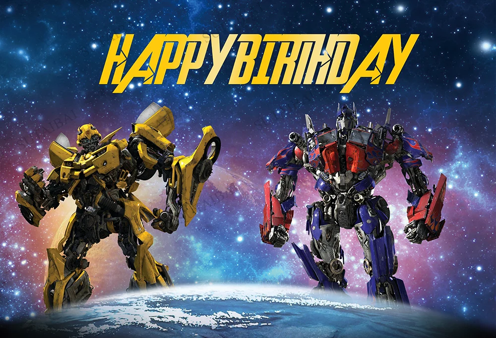 

Photocall Backdrop Little Boys Birthday Cartoon Transformers Photo Backdrops Photography Background for Children Poto Studio