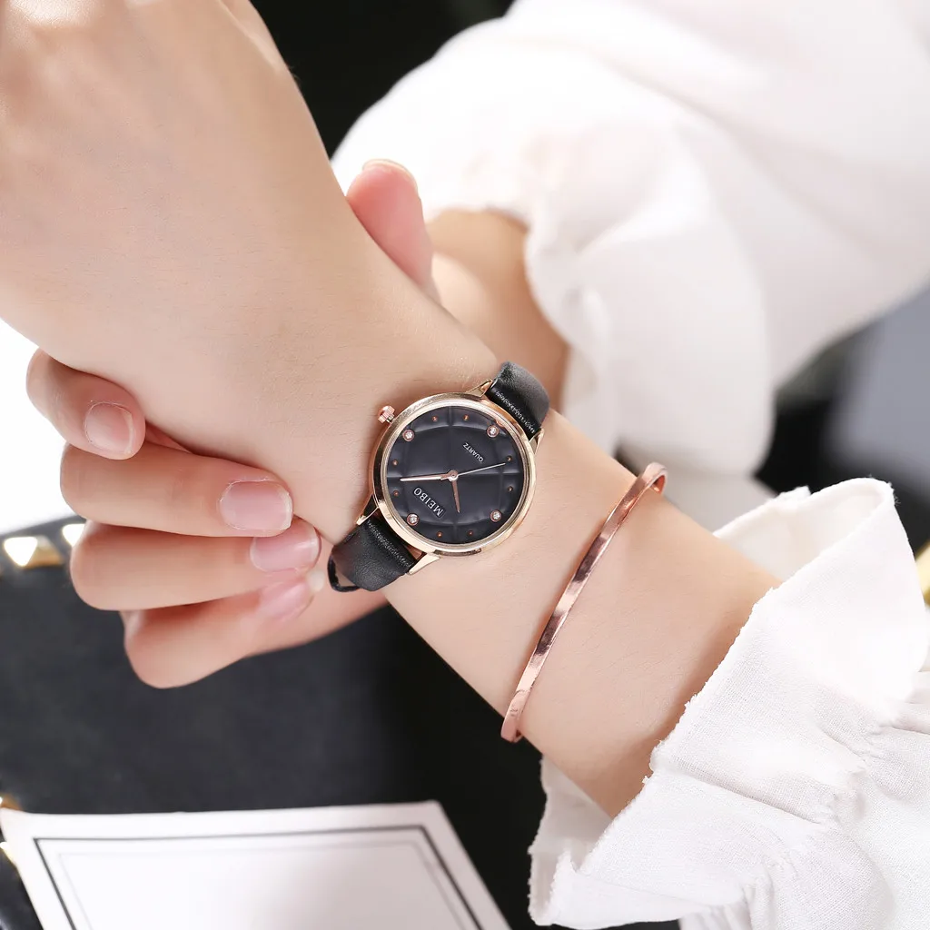 

Simple Style Black Leather Small Dial Women Wristwatches Fashion Diamond Quartz Watch Simple Thin Belt Women Watch часы женские