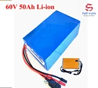 Литиевая аккумуляторная батарея для электровелосипеда, 60 В, 50 Ач, 60 в, 2000 Вт-6000 Вт, встроенное Мощное зарядное устройство BMS + 5A
