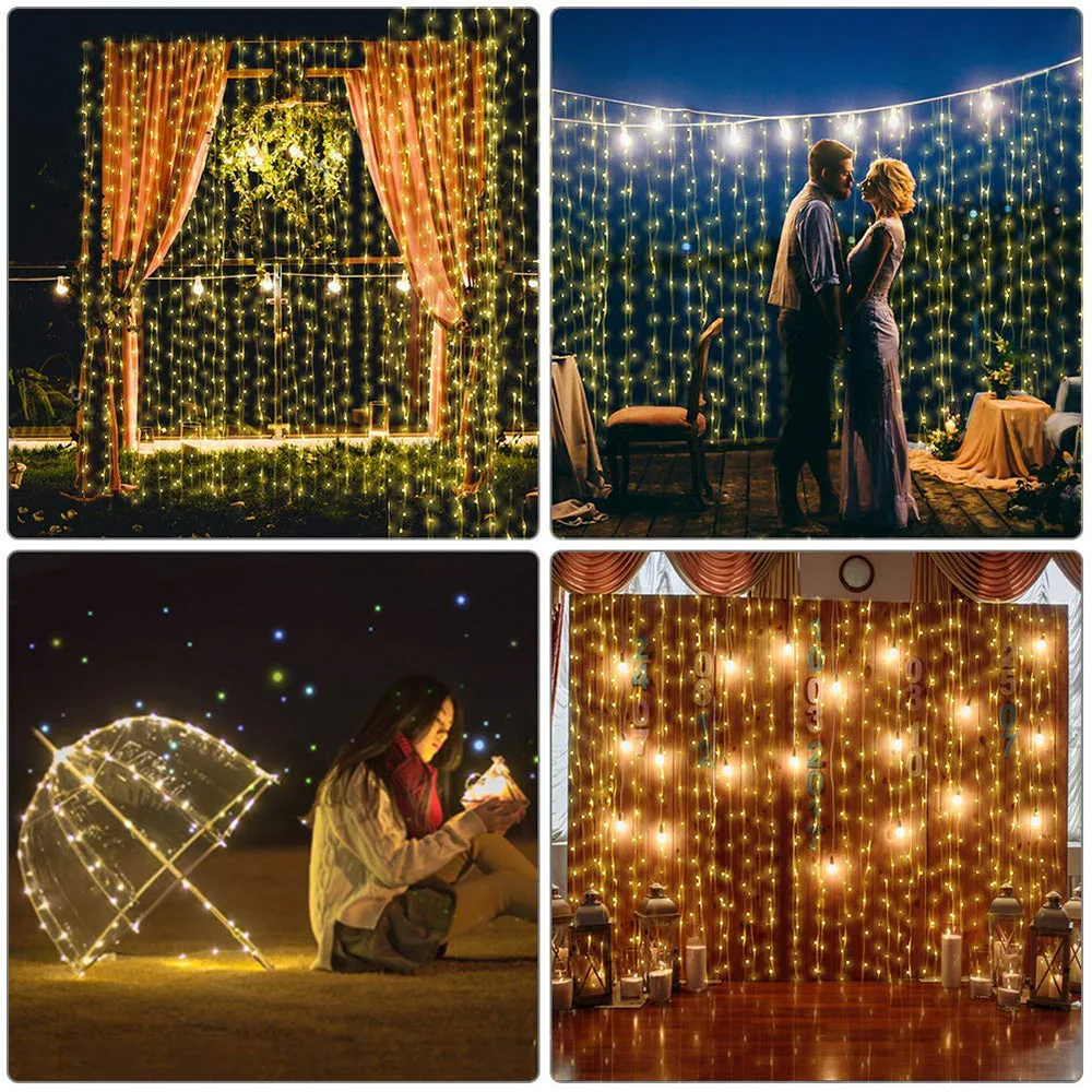 

Solar Powered 3x1M/3x2M/3x3M LED Copper Wire Curtain String Lights Waterproof Outdoor Window Lights For Christmas Party Wedding