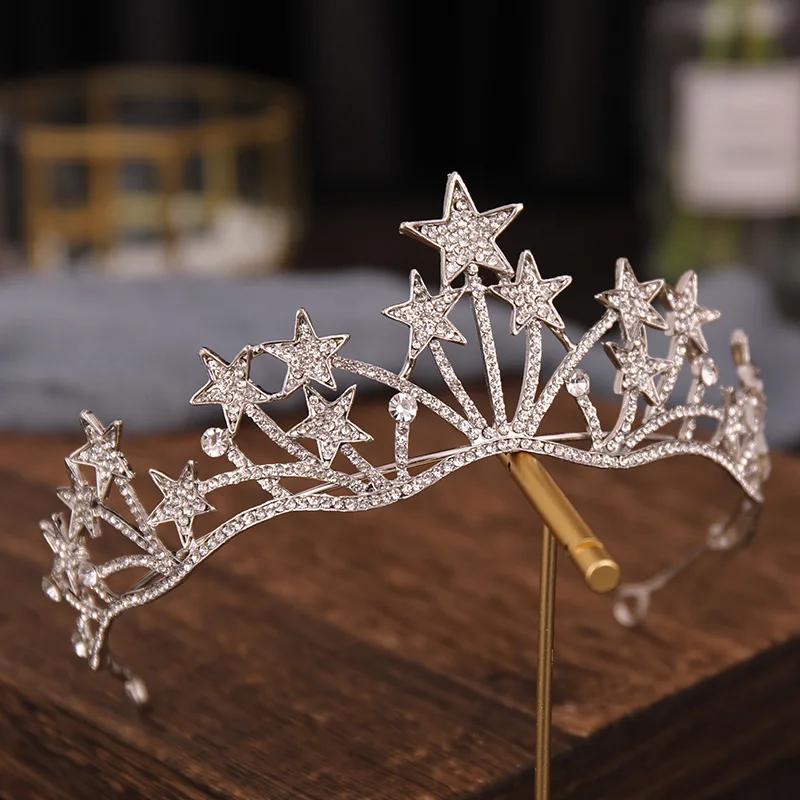 

New Set Auger Star Crowns For Women Elegant Crystal Rhinestone Tiara Wedding Hair Accessories