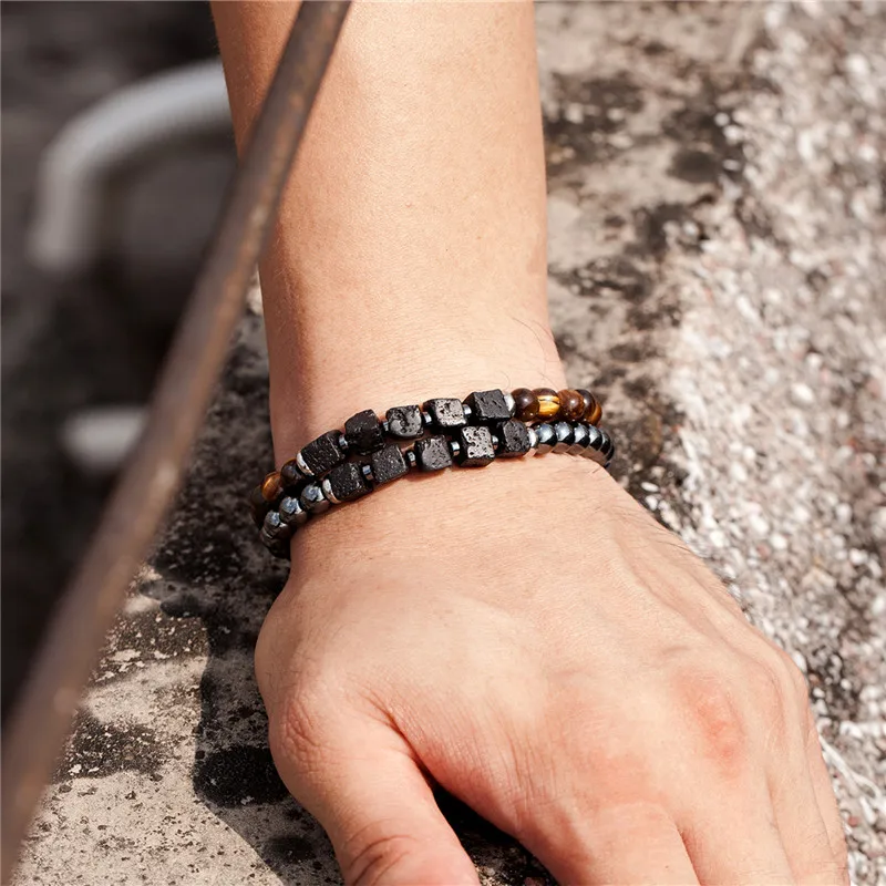 Браслеты ручной работы для мужчин и женщин винтажный браслет из лавового камня