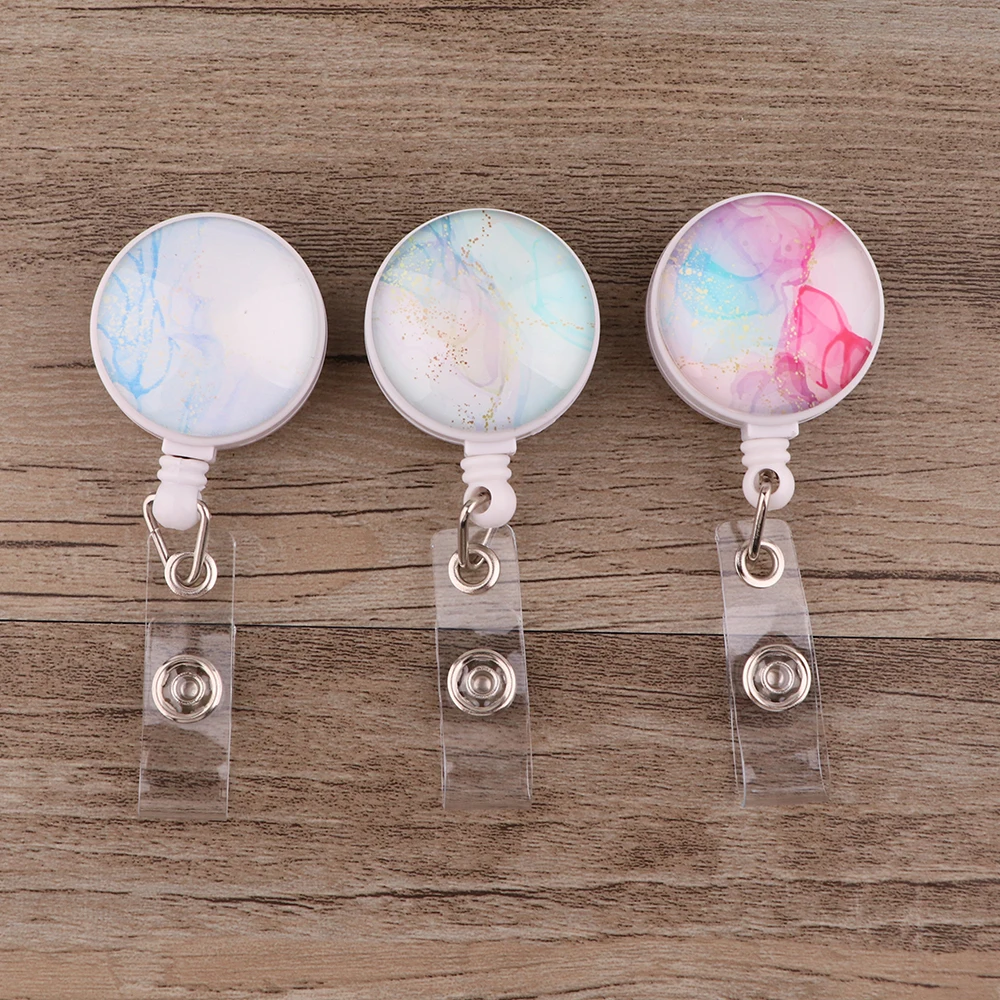 

JF805 New Design Retractable Student Nurse Badge Reel Clip Cartoon Marble Pattern ID Card Badge Holder Accessories