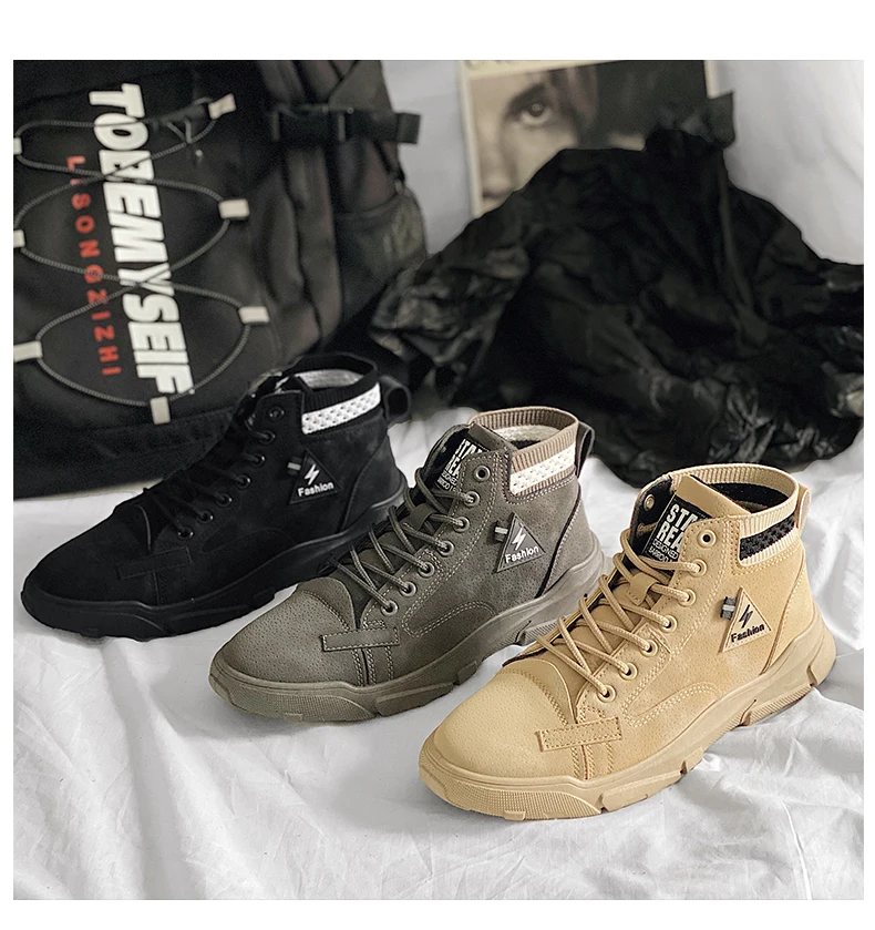 

AIZHETU Men Casual Ankle Boots Men Boots Split Leather Lace-up Men Shoes High Quality Vintage British Snow Boots Autumn Winter