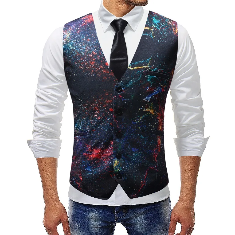 Новый Модный деловой мужской жилет без рукавов с цветочным принтом Приталенный