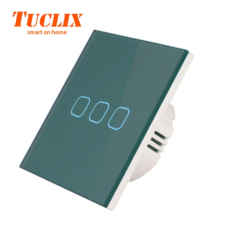 EU-TS-03 Green TUCLIX сенсорный выключатель 3 банды 1 способ, настенный светильник сенсорный экран переключатель, Кристалл Стекло переключатель панель, не может быть удаленно управляется - Цвет: EU-TS-03 Green