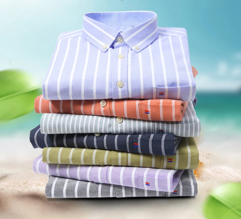 

2020 Excellent Comfortable Slim Fit Button Collar Business Men Casual Dress Shirt With Stripe Plus Size Oxford Fabric Cotton