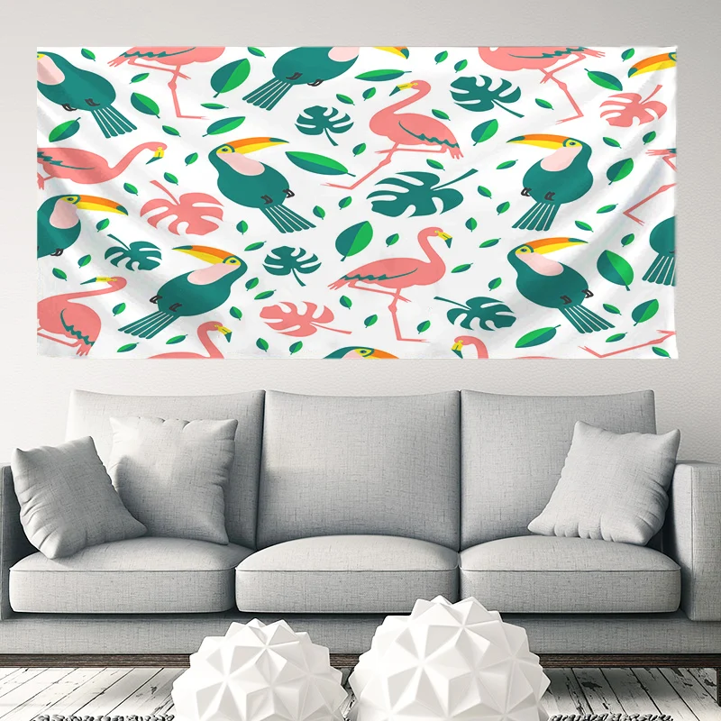 Фарфоровый гобелен на стену с изображением фламинго и туканов домашний текстиль