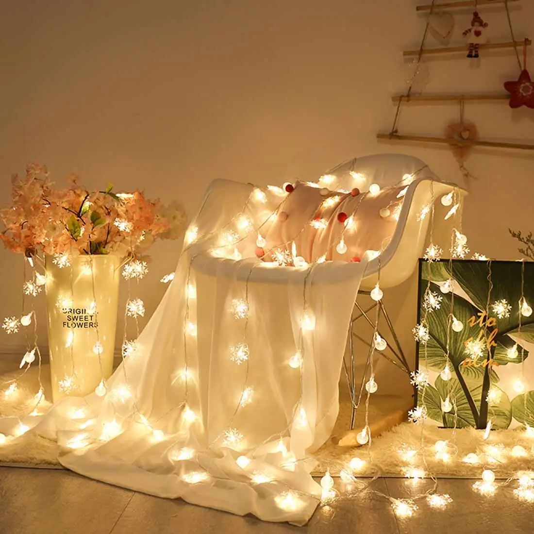 

10M 100LED 220V EU Christmas Garland 10M Battery Flash Snow Flakes LED String Fairy Lights For Party Home Wedding Garden Decor