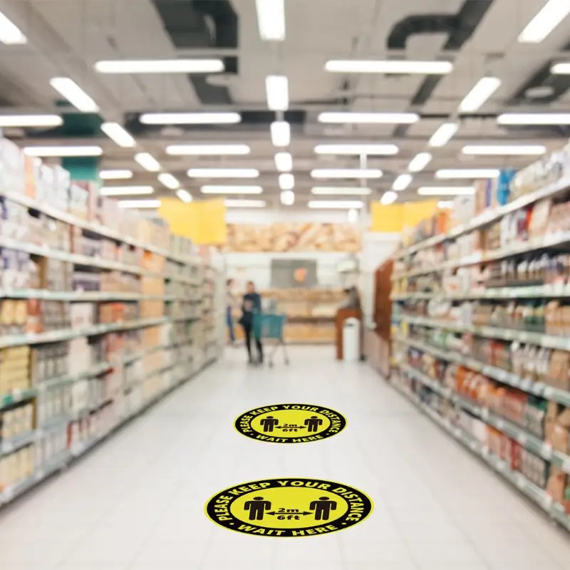 

Bright and Durable Round Circle Sticker Keep Social Distance Safety Floor Sign People Gathering Control Adhesive Paster