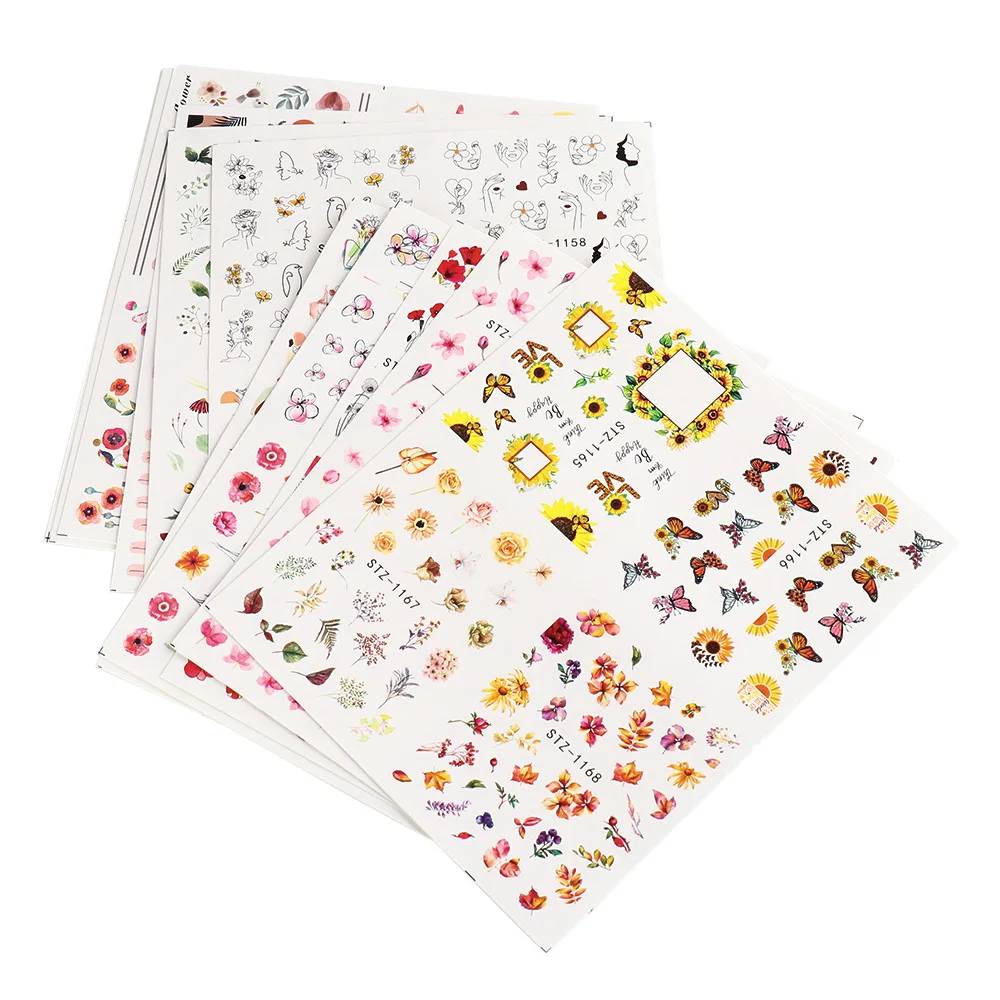 

2021 New Nail Stickers Ins Spring and Summer Small Fresh Series Portrait Flower Watermark Nail Stickers Nails Nail Art