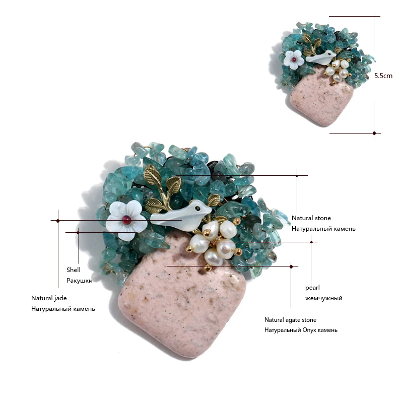 KCALOE Pink Square Natural Stone Brooches Hijab Pins Shell Flowers Pearl Irregular Blue Stones Vintage Brooch Gifts For Women | Украшения и