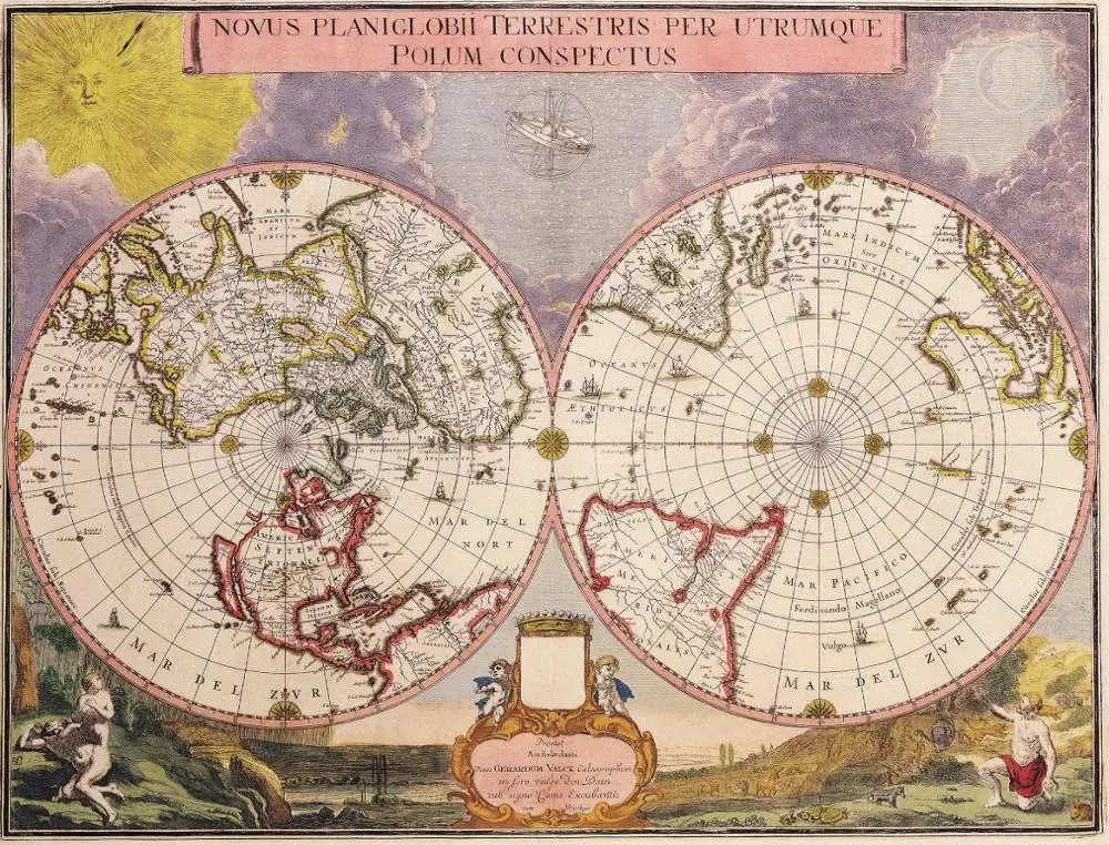 

400X300MM Novus-Planiglobii-Terrestris-Per-Utrumque-Polum-Conspectus-Valck-Blaeu-1695 jumbo fridge magnet SFM-0539