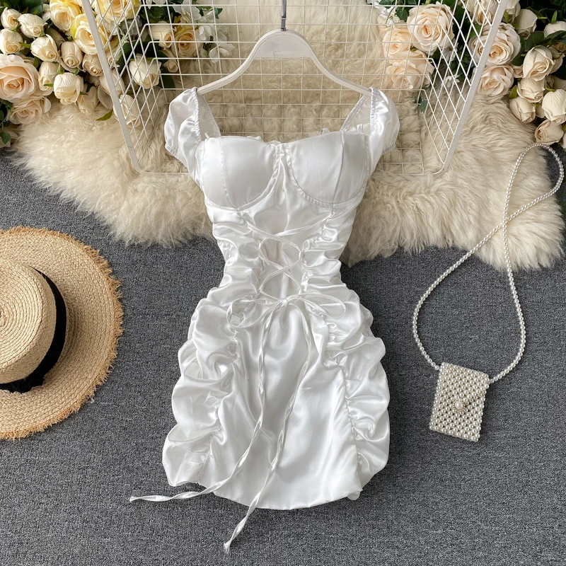 Женское вечернее платье с рюшами SINGRAIN облегающее открытыми плечами шнуровкой и