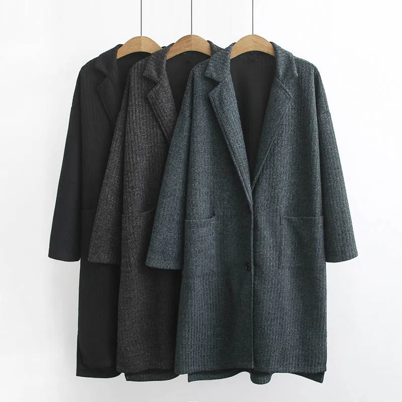 Осеннее Женское пальто размера плюс обхват груди 144 см 6XL 7XL 8XL 9XL черного серого