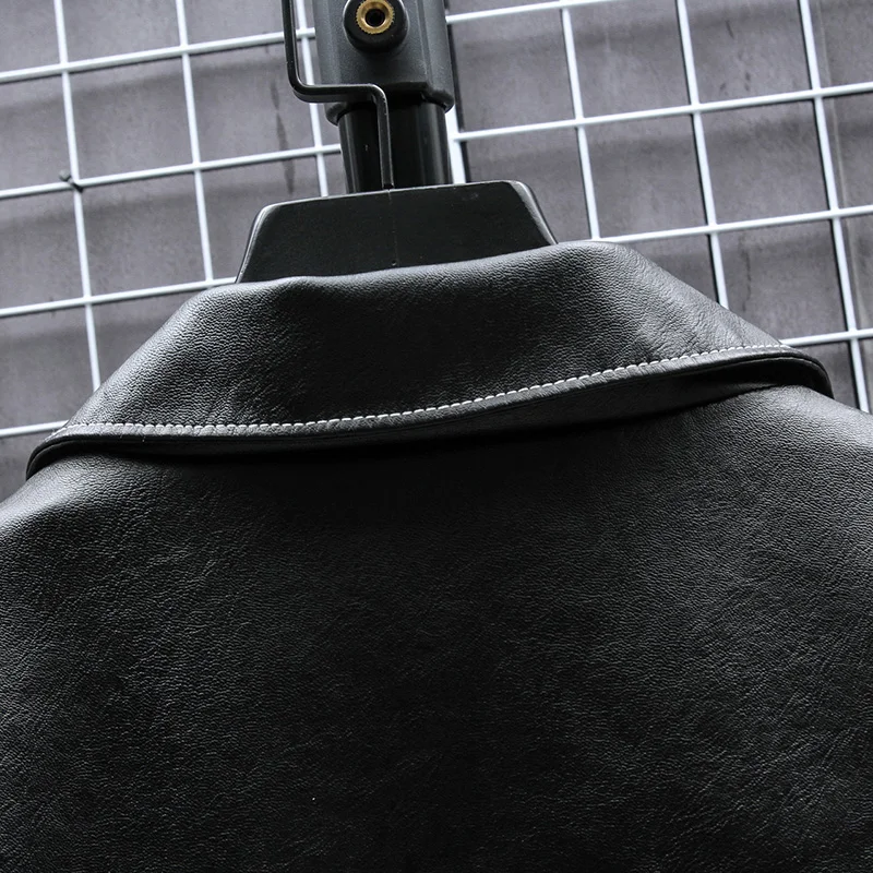 

Men's Leather Jacket Men 2020 Warm Casual Waterproof Jackets Windbreaker Fashion Coats Green Turn-Down Collar Jacket Men