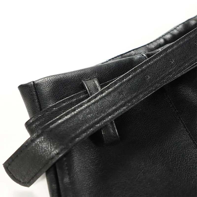 Autumn Faux PU Leather Pants Women With Belt High Waisted Wide Leg Anke-length Women's Trousers Winter NEW Fashion Clothes