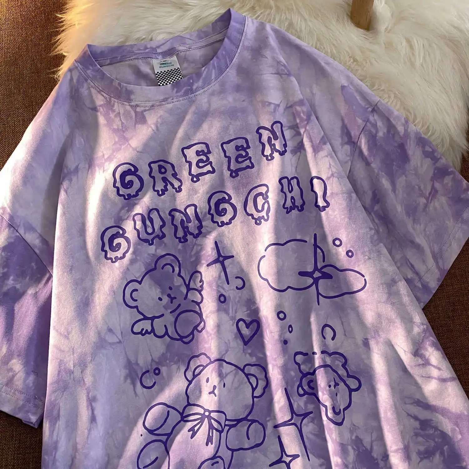 

Cotton Cute Bear Tshirt Streetwear Summer Oversized T Shirt Women Harajuku Short Sleeves Tops Tee Hip Hop Tie Dyed Tshirt Funny