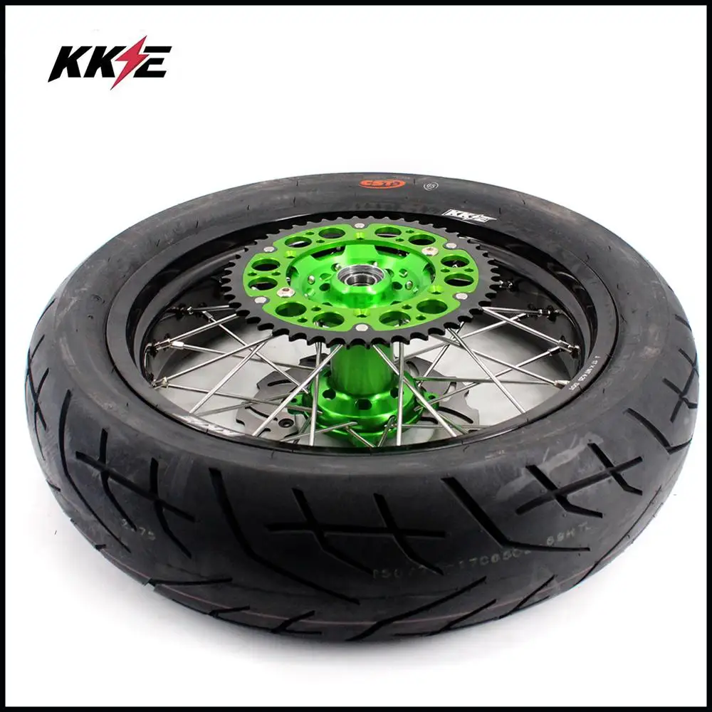 KKE 3,5/5,0 SUPERMOTO набор колес для KAWASAKI KX250F KX450F 06-18 Зеленый 320 мм диск CST шины