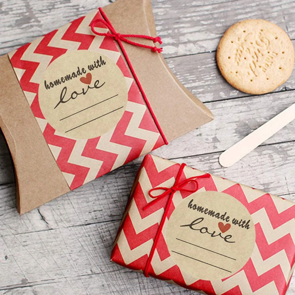500 Pcs Handmade With Love Stickers Natural Kraft Paper For Package Adhesive Labels Envelope Sealing Stationery Sticker | Канцтовары для