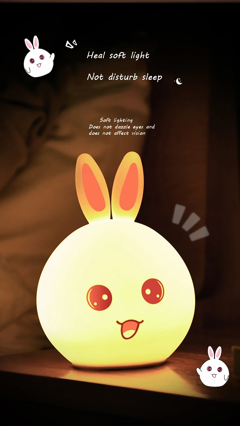 

Cute Rabbit Silicone Night Light Colorful Cute Rabbit Light Cute Bear Rabbit Pat Light USB Cute Pet Night Light
