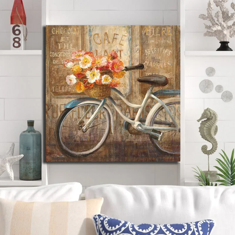 OUCAG винтажный велосипедный цветок настенные художественные картины постер и