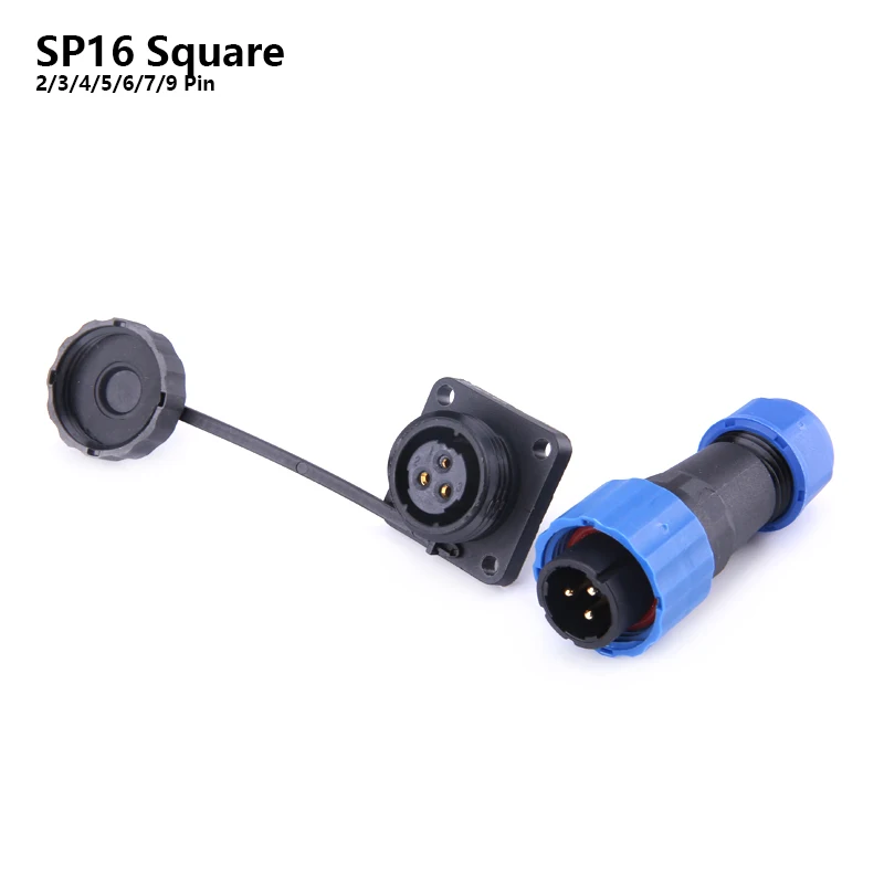 Купи SP16 Waterproof Connector IP68 Cable Connector Plug & Socket Male And Female 2 3 4 5 6 7 9 Pin Square Aviation Plug DIY YOU за 98 рублей в магазине AliExpress