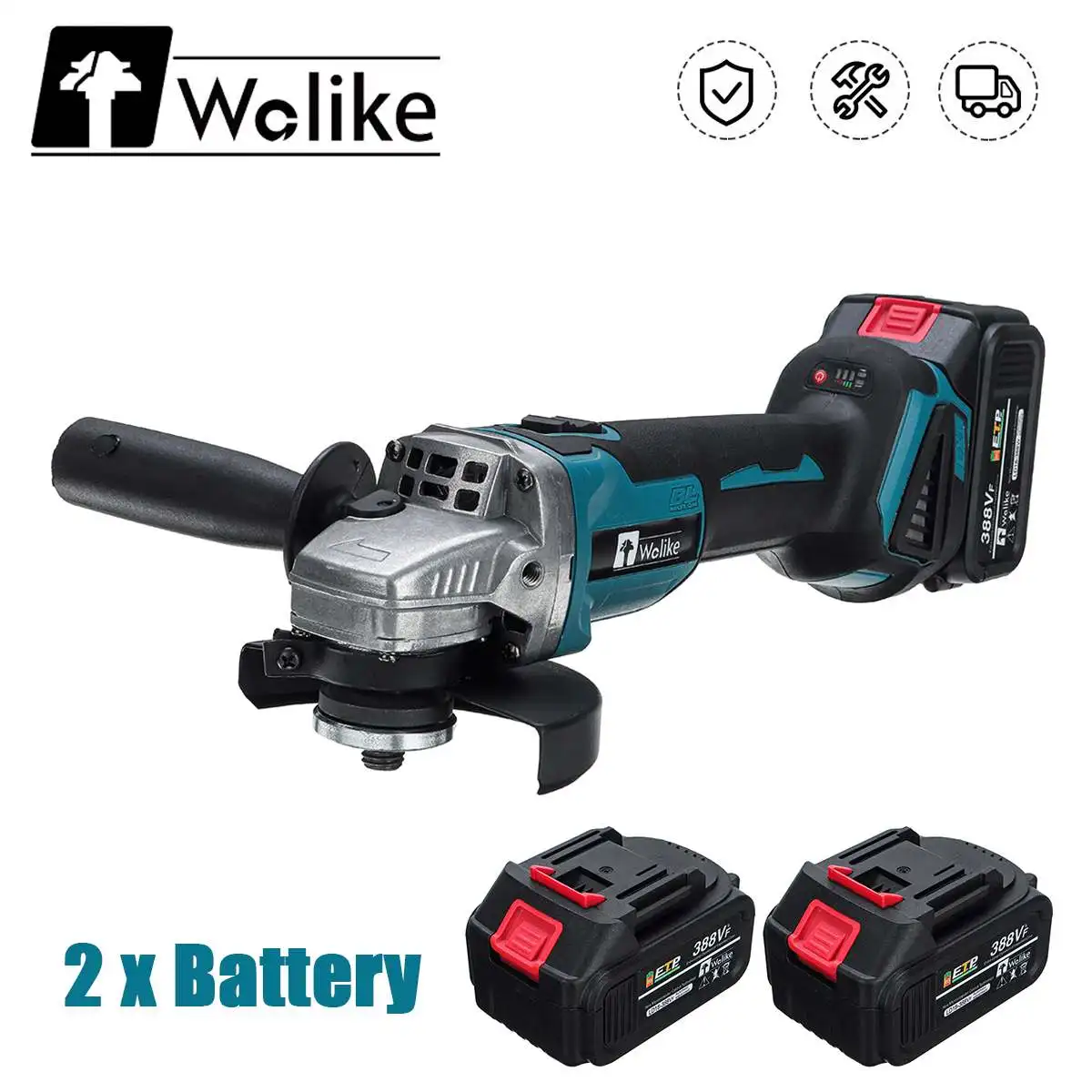 

Wolike 125mm 3 Speed Rechargable Electric Angle Grinder Grinding Cordless 388VF Brushless Power Tool Machine For Makita Battery