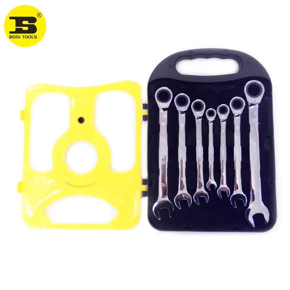 Free Shipping BOSI 7PC Geartech Ratchet Combination Wrenches Set 8-19mm
