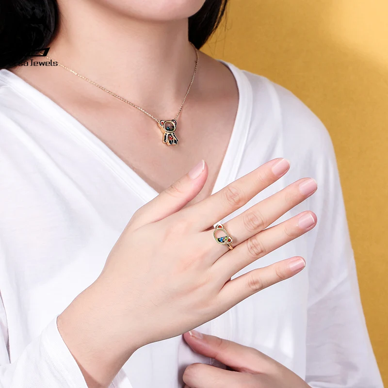 ORSA JEWELS для девочек 14K настоящее 925 пробы Серебряное регулируемое кольцо медведя с