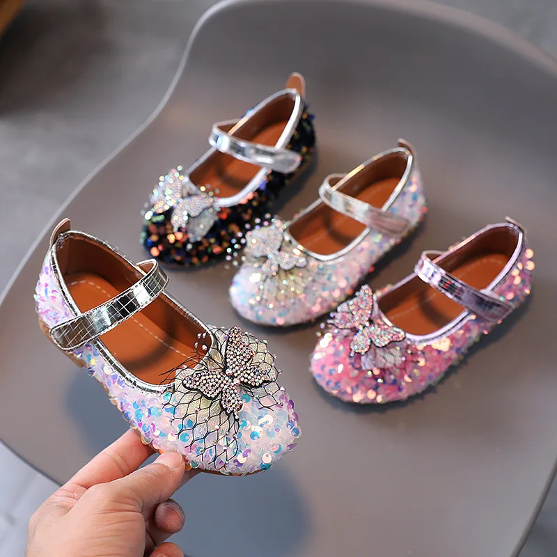Children Princess Shoes Sequined Bow Soft Sole Princess Shoes 2022 New Spring Autumn Kids Flat Single Shoes Student G562
