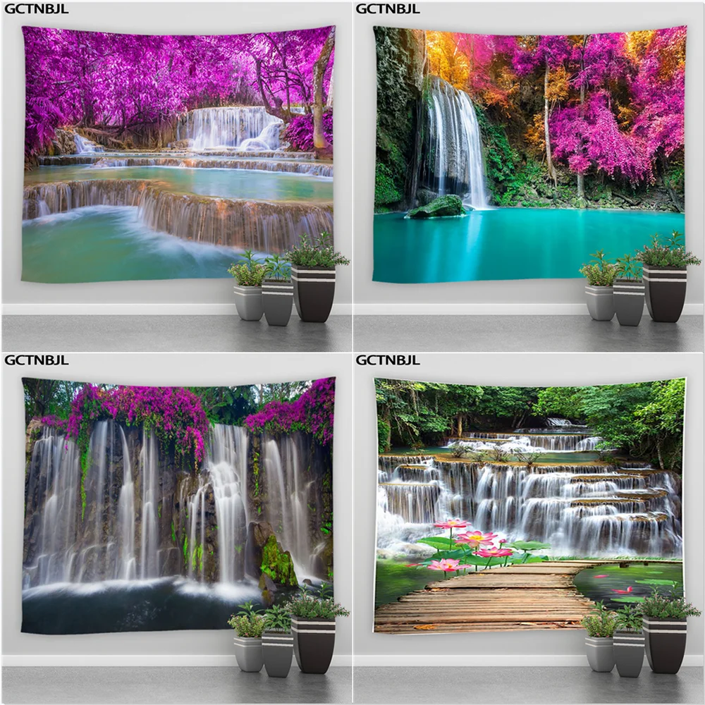 

3D Landscape Large Tapestry Hippie Wall Hanging Forest Waterfall Scenery Bohemian Tapestries Bedroom Dormitory Art Decor Blanket