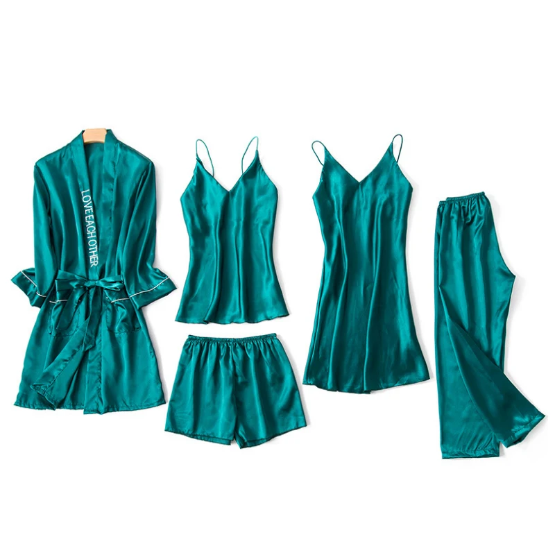 Женские пижамы 2020 5 шт. в наборе шелковая атласная однотонная Пижама сексуальные