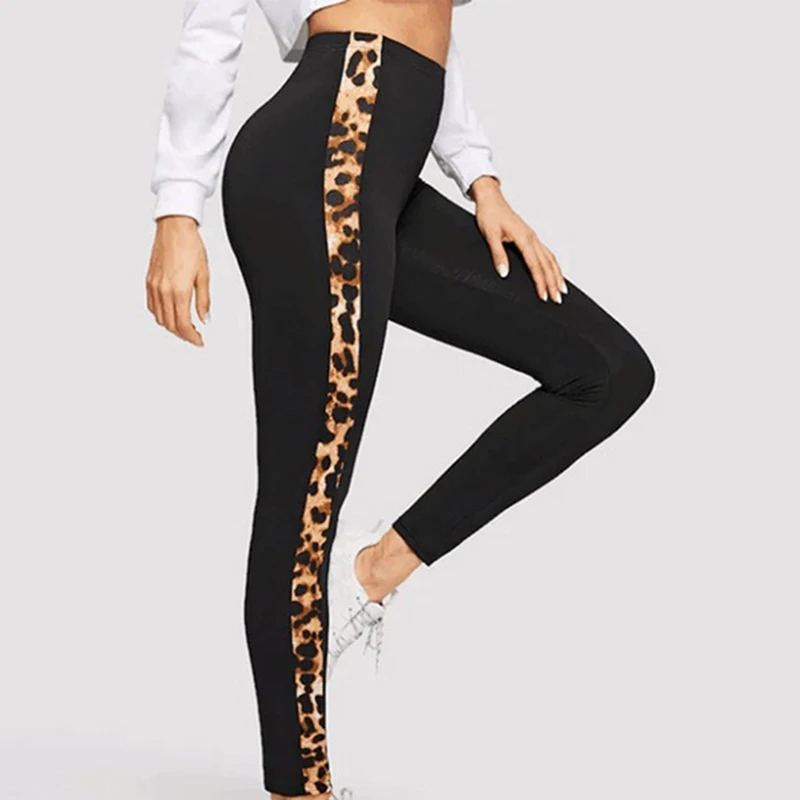 2020 Summer HOT Women's Leggings Leopard Side Striped Skinny Stretchy Ankle Length Running Cycling Spots Lenggings | Женская одежда