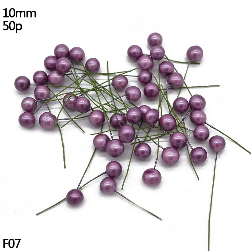 F07-50pcs purple 10/20 Вт, 30 Вт, 50 шт. фиолетовый искусственная тычинка цветы вишни ягоды букет, свадьбы, Рождества, украшение венок DIY аксессуары - Цвет: F07-50pcs purple