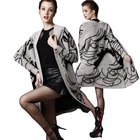 Новинка 2019 Европейский большой весна осень абстрактный узор рукав летучая мышь женский длинный кардиган, свитер толстое пончо летучая мышь